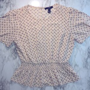Forever 21 Cream Blouse with Blue and Pink details